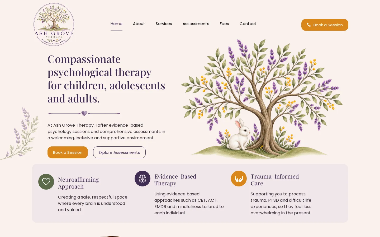 Ash Grove Therapy website home page, a therapy site built on WordPress by CTRL ROOM