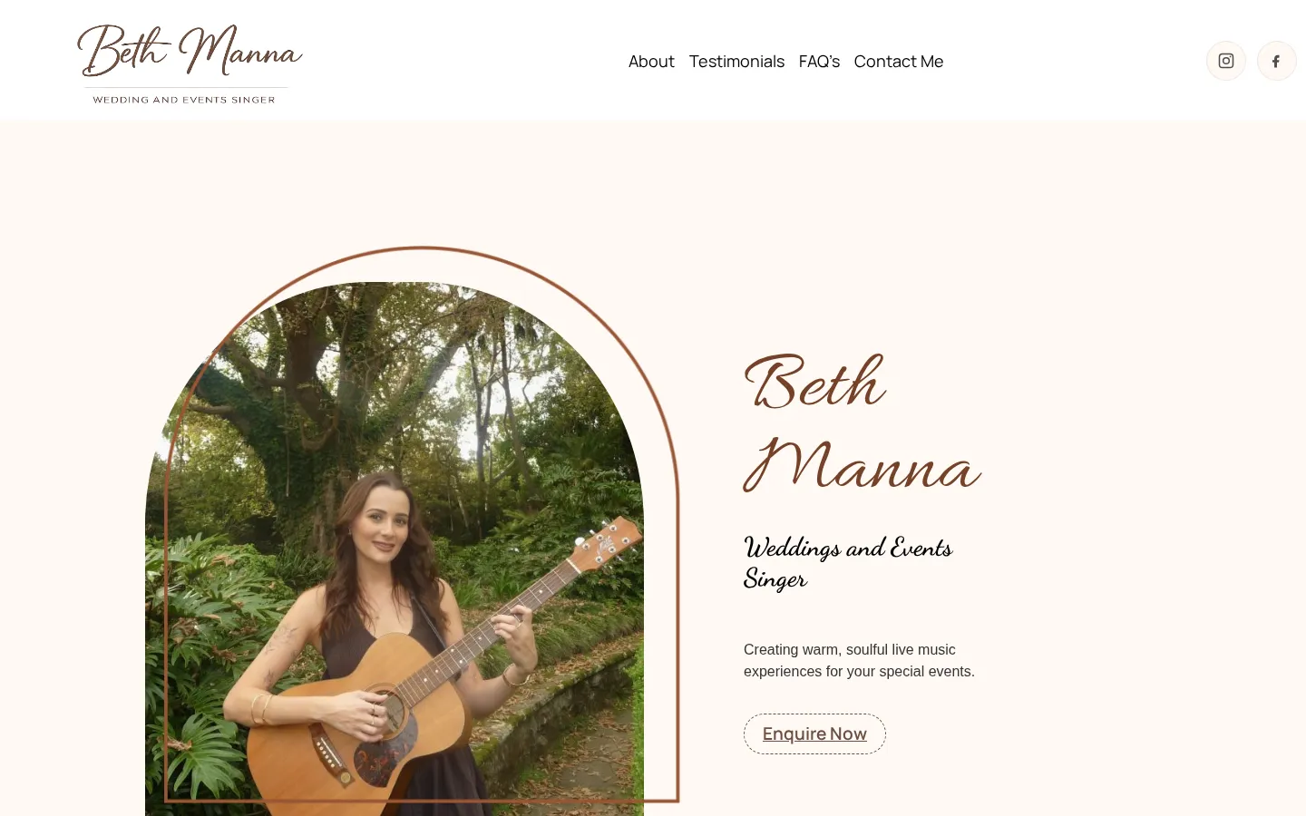 Beth Manna Music website home page, a music site built on WordPress by CTRL ROOM