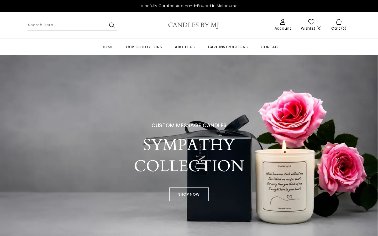 Candles by MJ website home page, a homewares site built on Shopify by CTRL ROOM