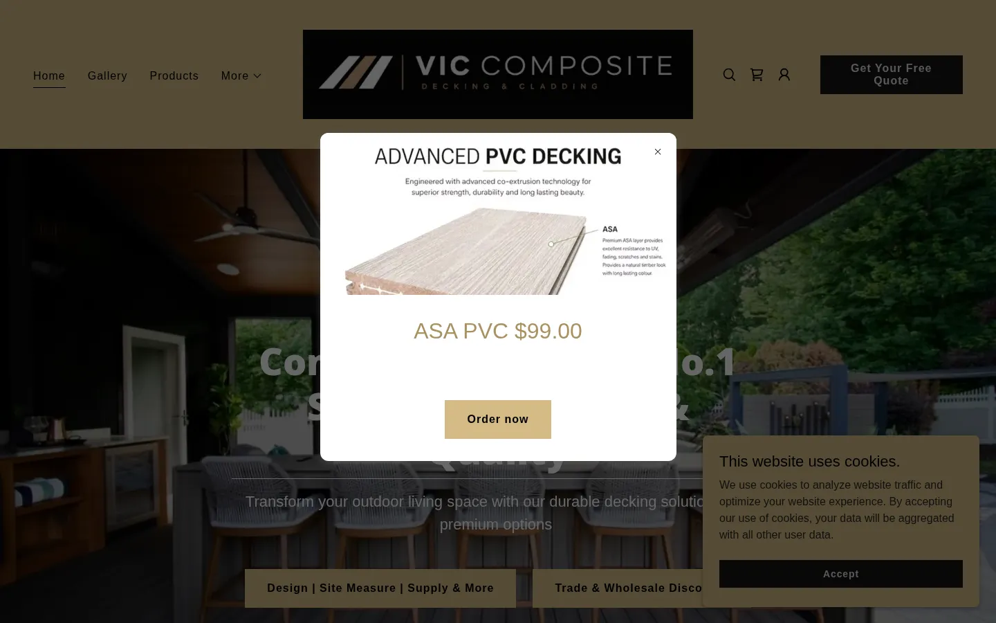 Composite Decking Vic website home page, a trade site built on WordPress by CTRL ROOM