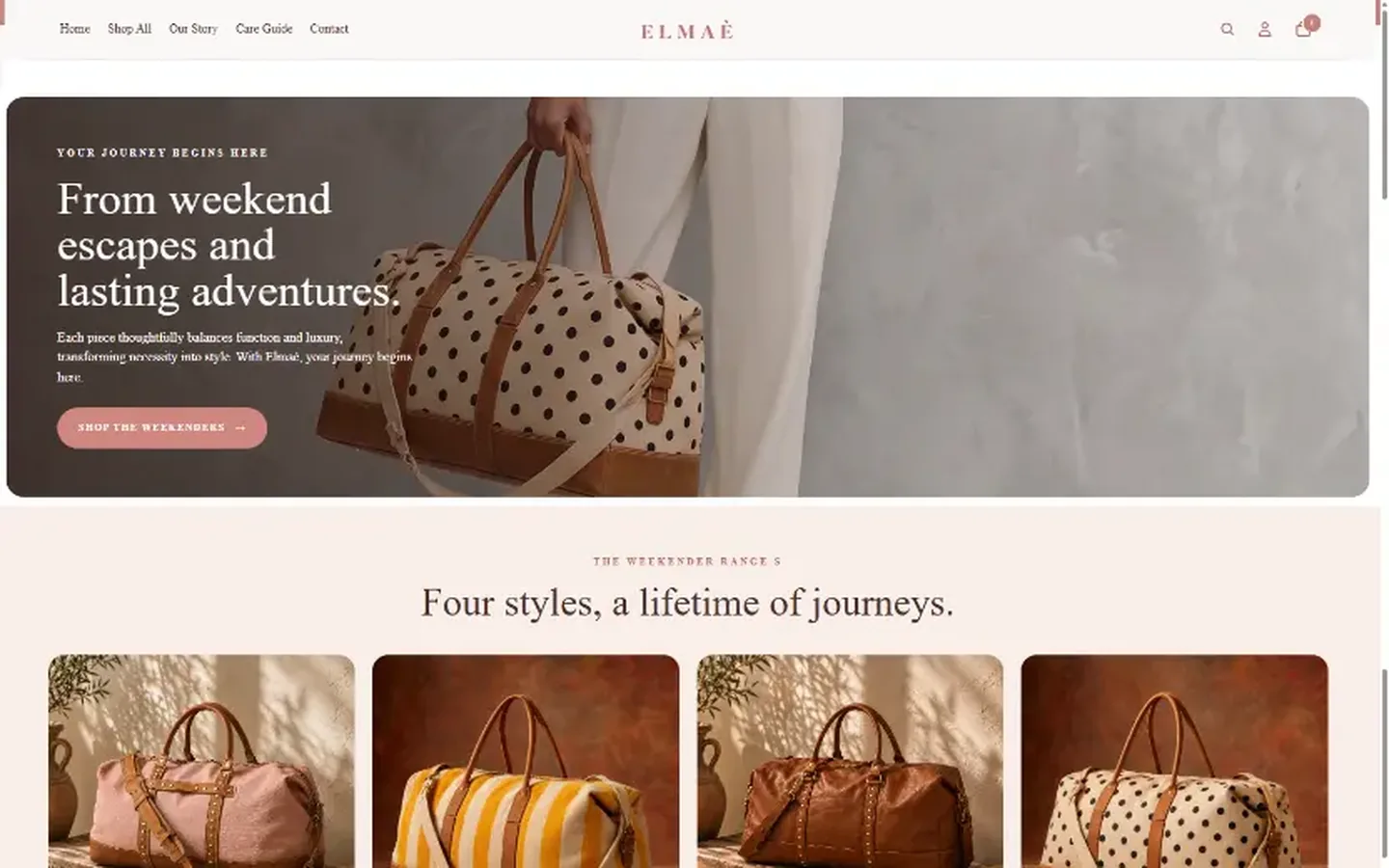 Elmaè website home page, a travel & accessories site built on Shopify by CTRL ROOM
