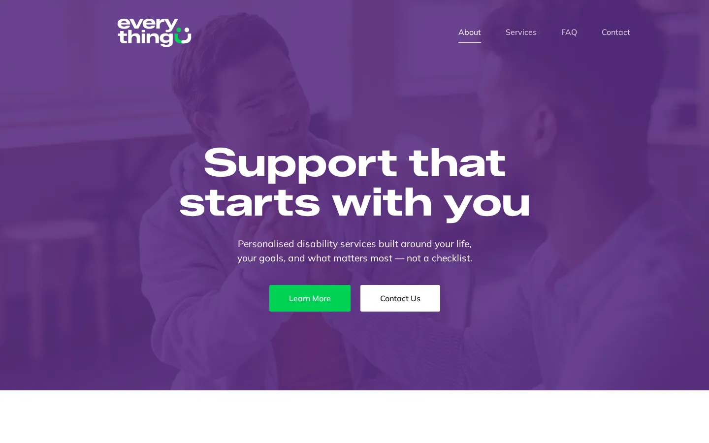 Everything U website home page, a support services site custom-built by CTRL ROOM