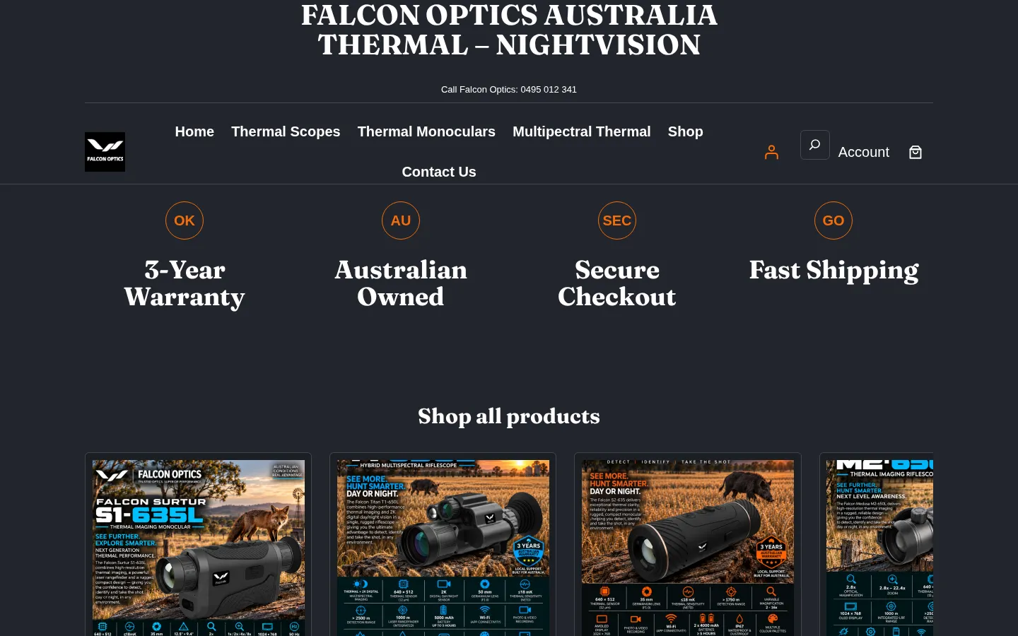 Falcon Optics website home page, a optics retail site built on WordPress by CTRL ROOM