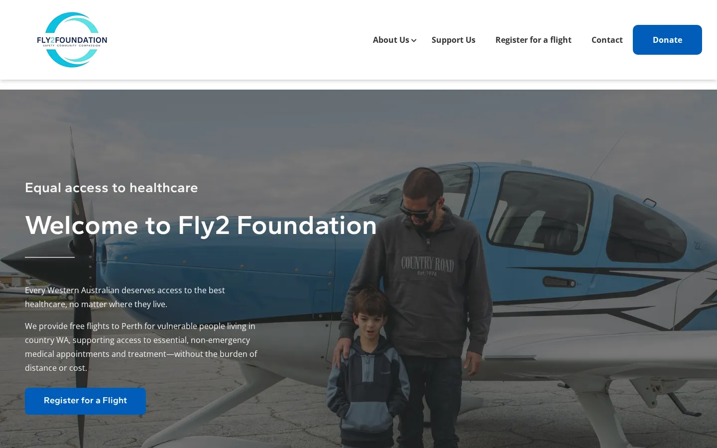 Fly2 Foundation website home page, a charity site built on WordPress by CTRL ROOM