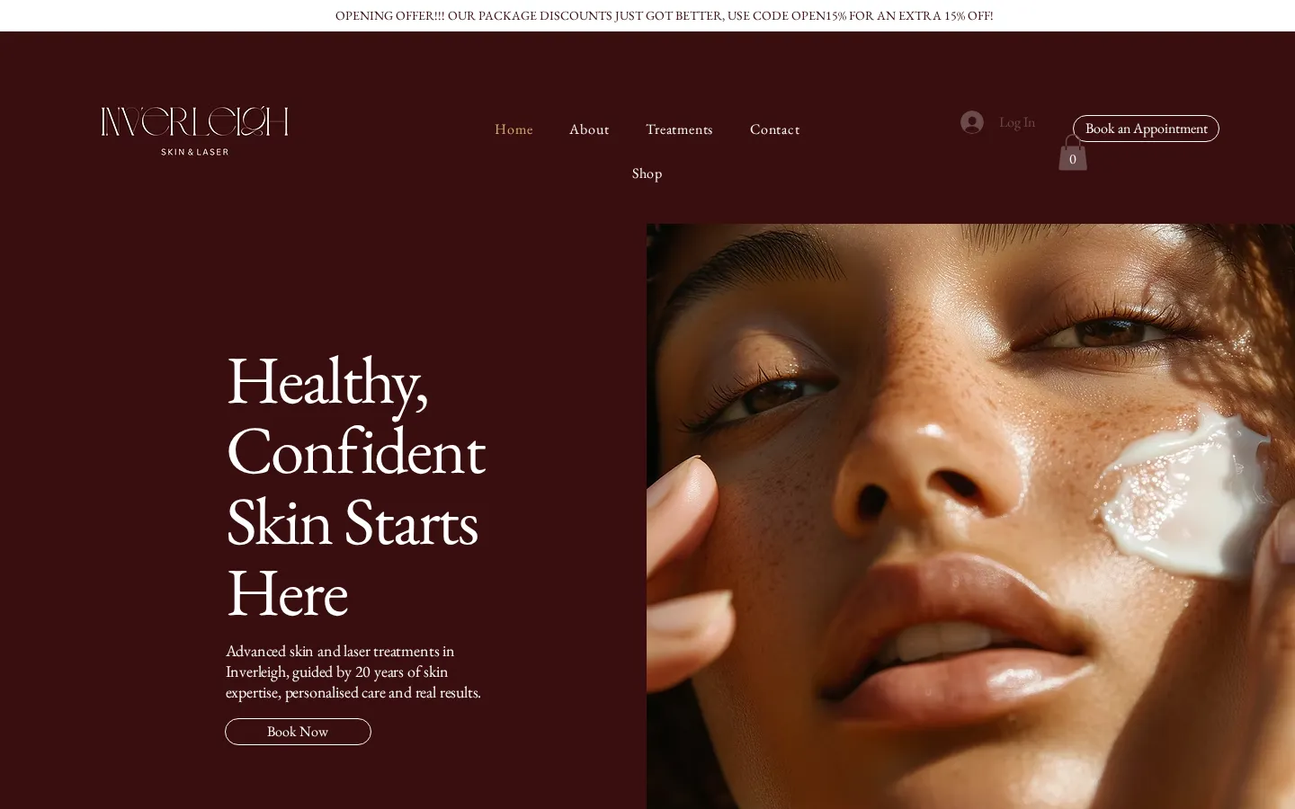 Inverleigh Skin and Laser website home page, a skin & laser site built on Wix by CTRL ROOM