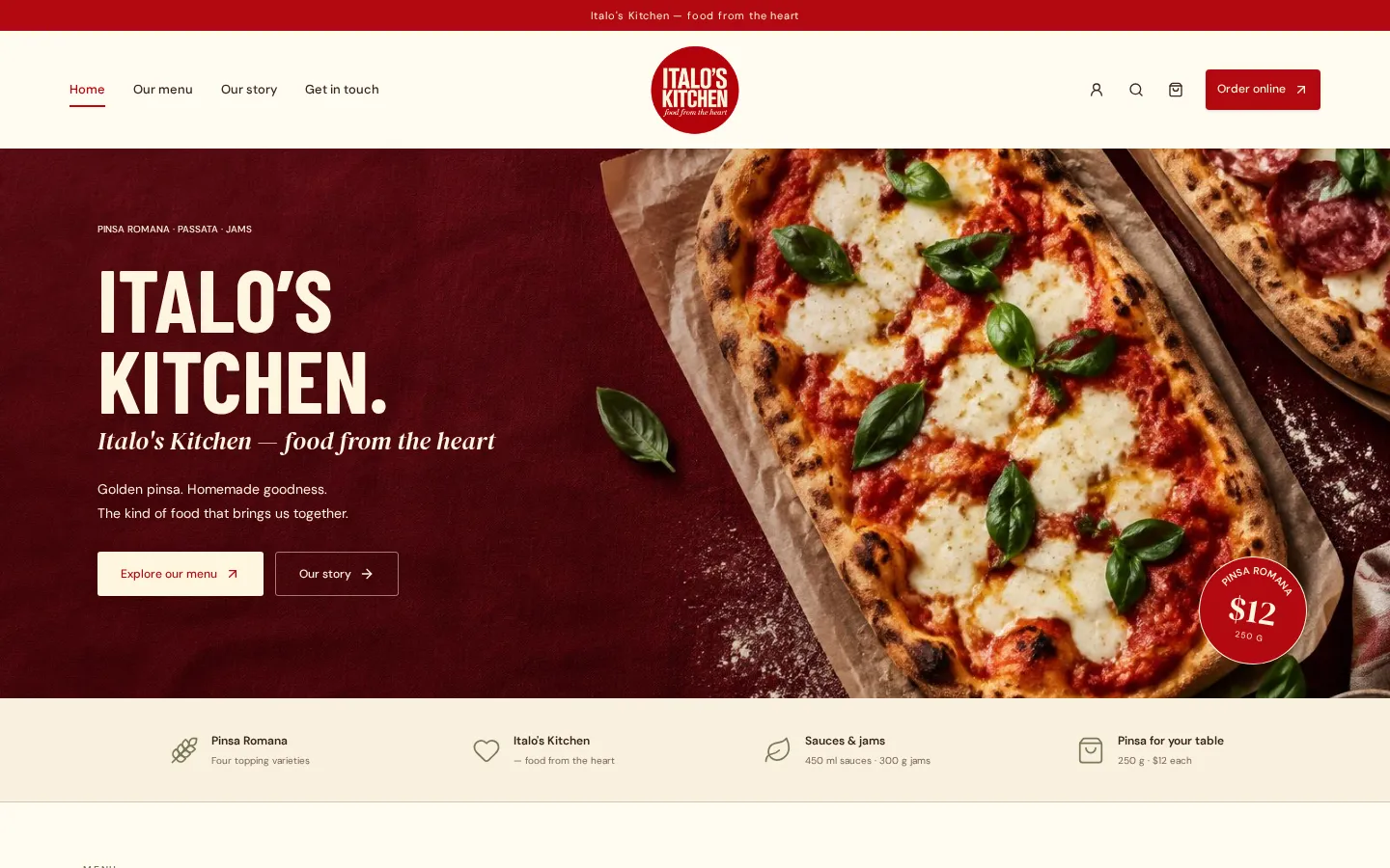 Italo's Kitchen website home page, a food & hospitality site custom-built by CTRL ROOM