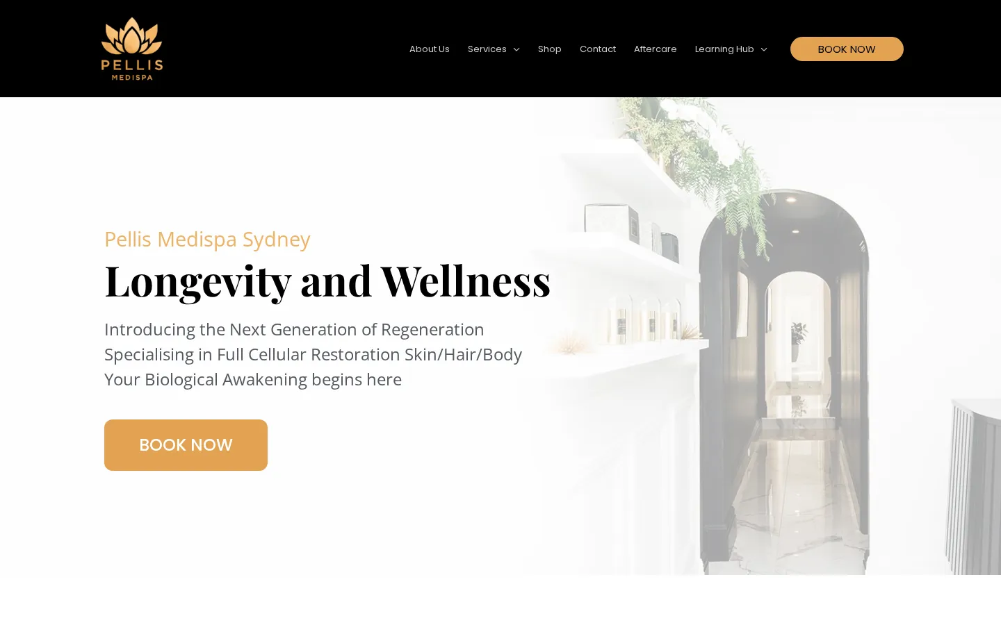 Pelli's Medi Spa website home page, a medi spa site built on WordPress + Shopify by CTRL ROOM