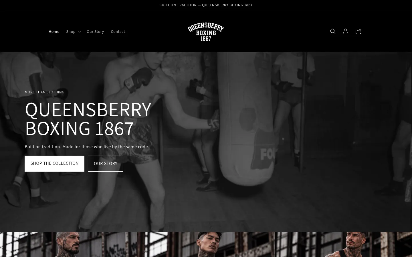 Queensberry Boxing 1867 website home page, a fashion & gym wear site built on Shopify by CTRL ROOM