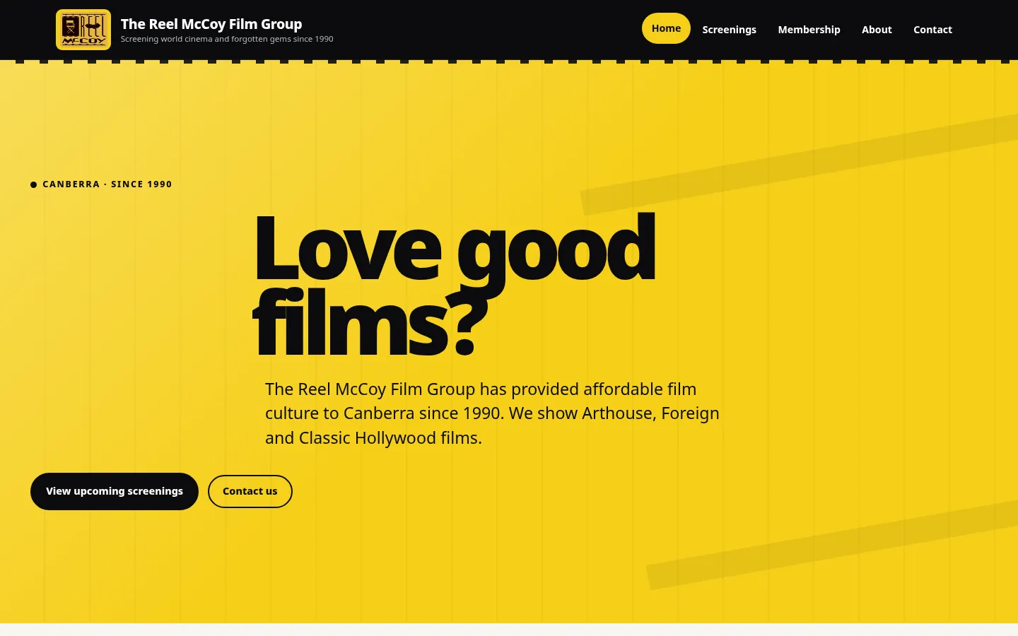 The Reel McCoy website home page, a film society site built on WordPress by CTRL ROOM
