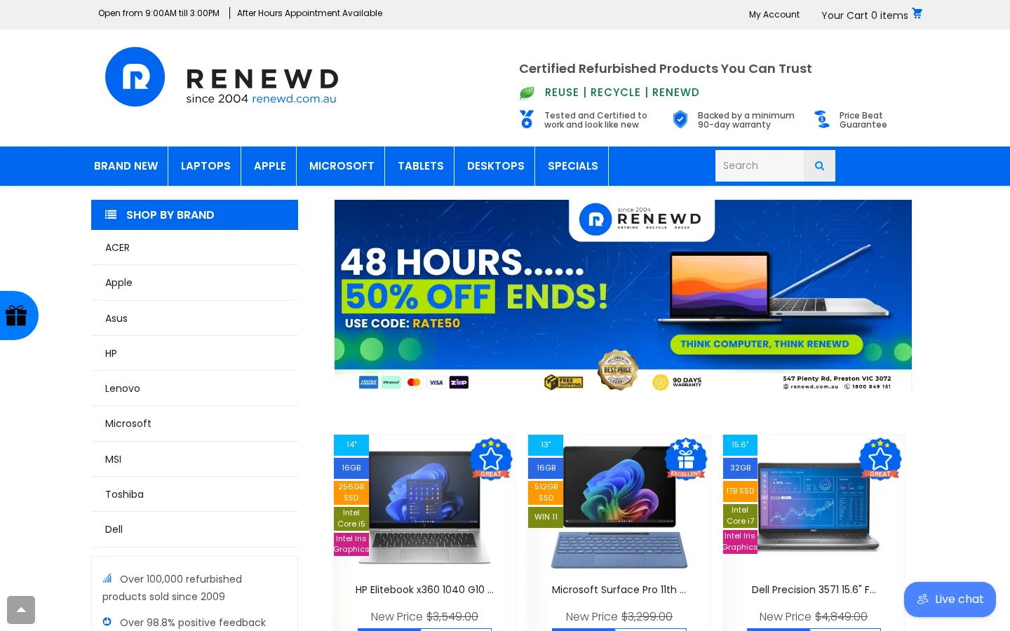 Renewd website home page, a refurbished tech site built on Shopify by CTRL ROOM