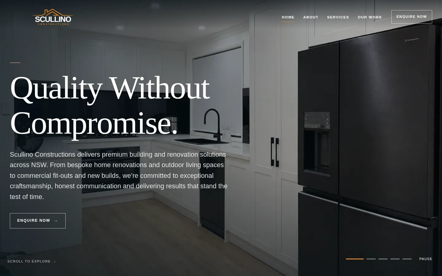 Scullino Constructions website home page, a construction site built on WordPress by CTRL ROOM