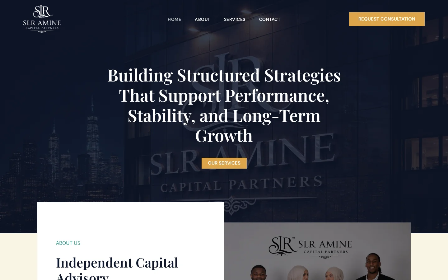 SLR Amine Capital Partners website home page, a finance site built on WordPress by CTRL ROOM