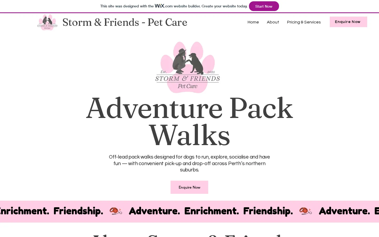 Storm & Friends Pet Care website home page, a pet care site built on Wix by CTRL ROOM