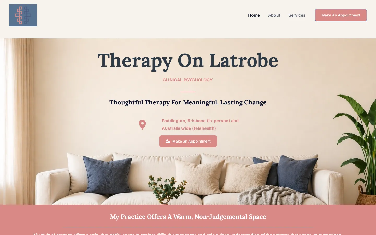 Therapy on Latrobe website home page, a therapy site built on WordPress by CTRL ROOM