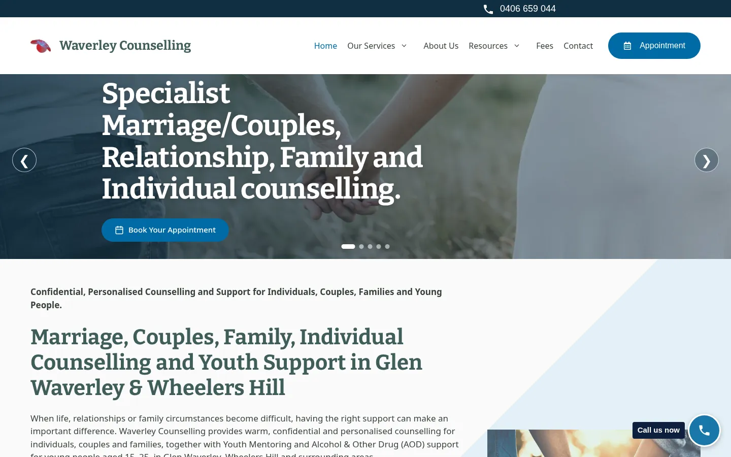 Waverley Counselling website home page, a counselling site built on WordPress by CTRL ROOM