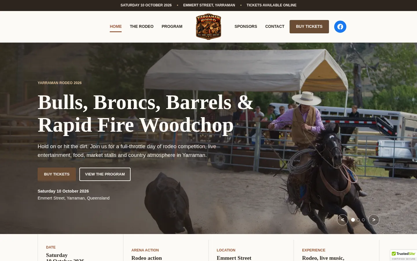 Yarraman Rodeo website home page, a events site built on WordPress by CTRL ROOM